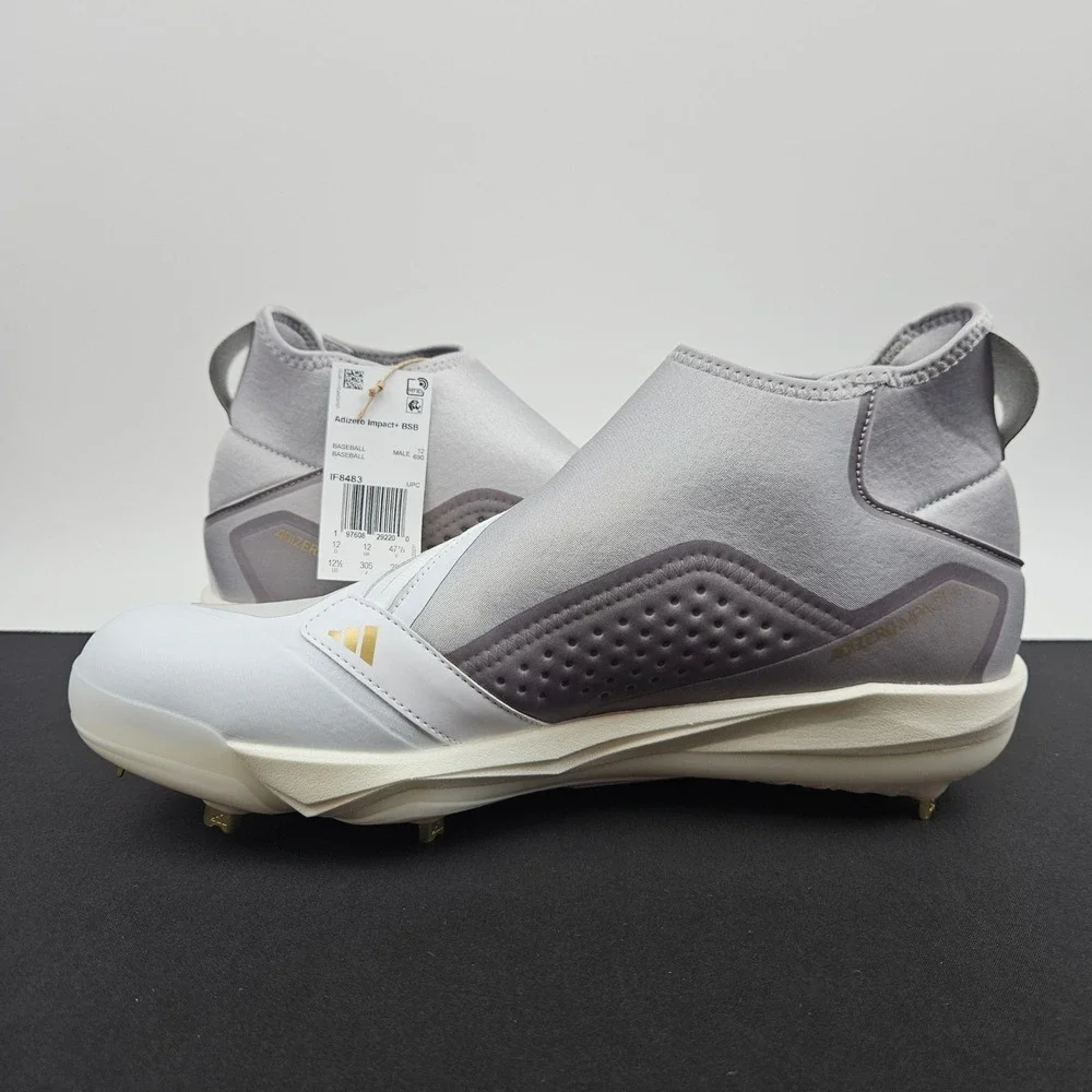 Adidas Adizero Impact+ BSB Baseball Cleats Mens Sz 12.5 White Silver Gold IF8483